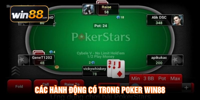Các hành động có trong Poker WIN88